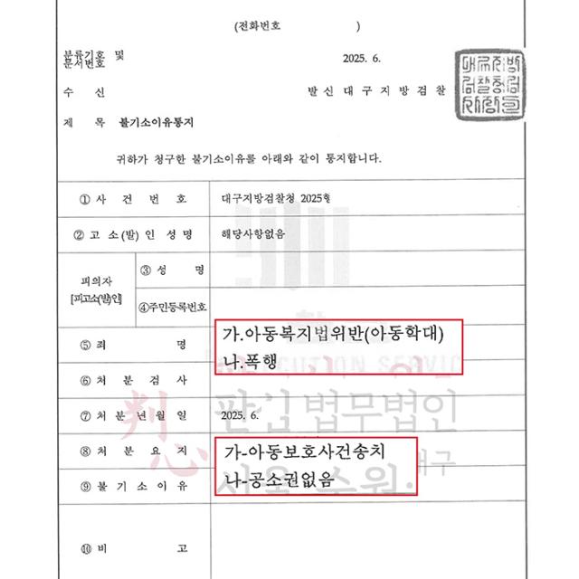 [불기소] 아동학대 | 비행을 일삼는 두 자녀를 훈육하다가 아동학대 혐의 등 가장을 변호해 불기소